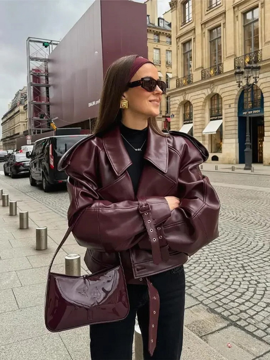 Holly™ - Burgundy Biker Jacket